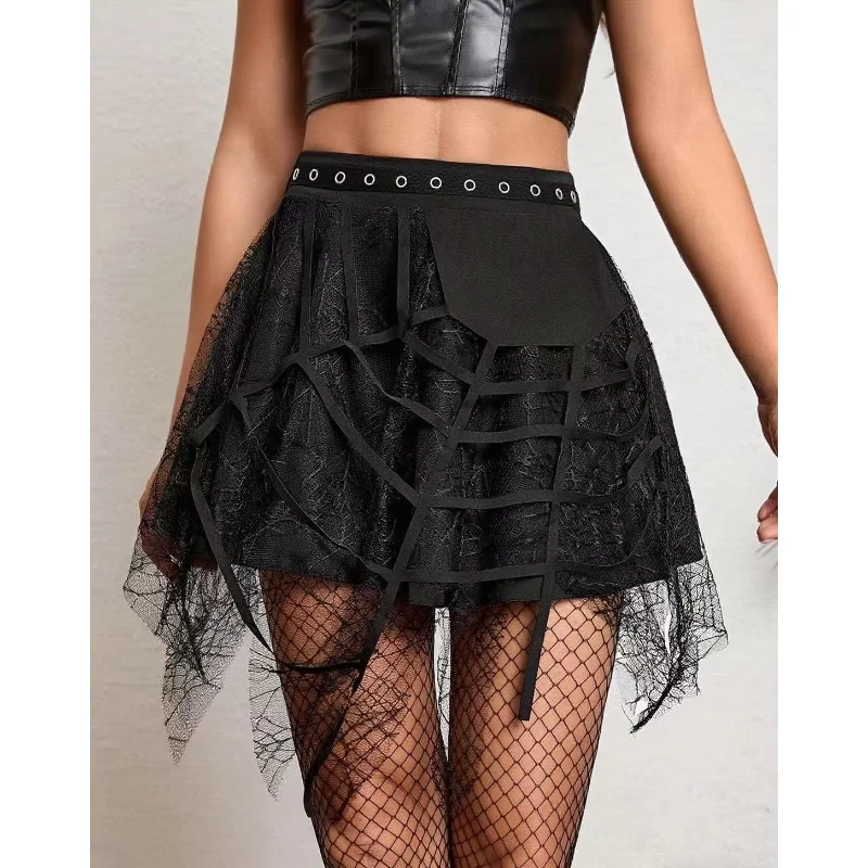 

Готическая темная кружевная юбка для женщин в стиле Харадзюку Y2K, асимметричная мини-юбка А-силуэта, модная универсальная винтажная модель 2026 года