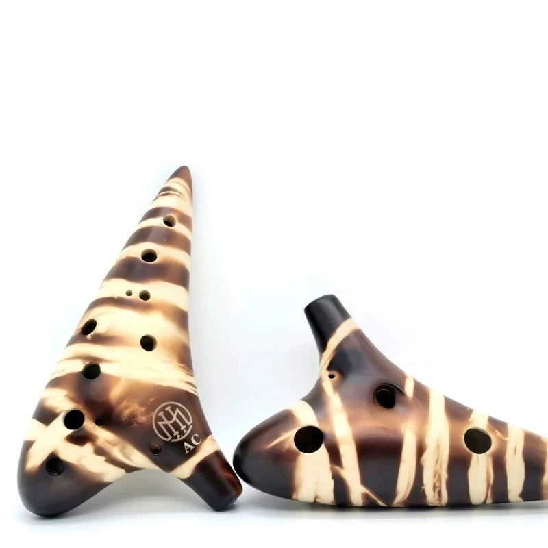 12 Hole Alto C Tone Ocarina Portable Beginner Ceramic Ocarinas Handcrafted Zebra Pattern Ocarina Professional Musical Instrument
