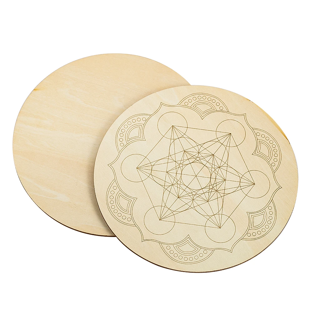 15CM Laser Carve Lotus Flower Star Of David Metatron Hexagram Round Wood Board Coaster Pads Yoga Chakra Wiccan Plank Props