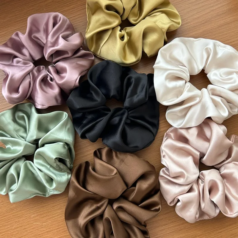 Korea Big Silk Scrunchies For Women Elastic Satin Hair Tie Girls black hair rope green hairbands chouchou soie hair accessories