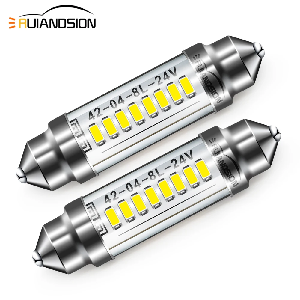

Ruiandsion 2Pcs Error Free Canbus 42MM Festoon LED For Car Interior Reading Dome Light White DC 24V Fit License Plate Trunk Lamp