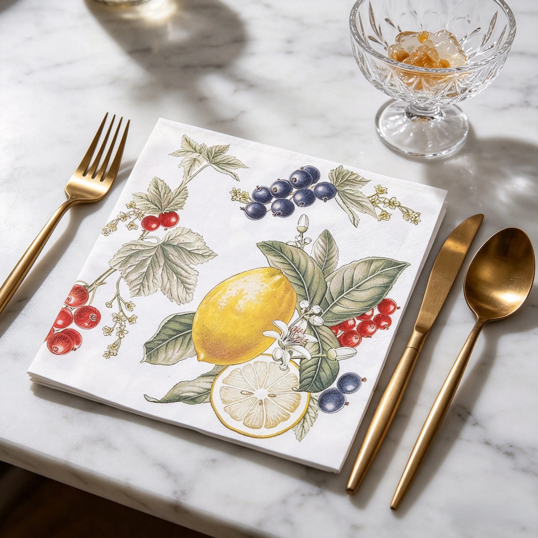 20 Stück Servietten mit Zitronen- und Schwarze-Beeren-Motiv, 3-lagig, perfekt für Nachmittagstee, Picknick, Sommer-Poolparty, Decoupage-Bastelarbeiten