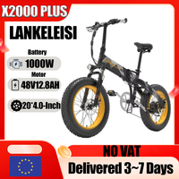 LANKELEISI E-bike 1000W Motor 48V12.8AH Lithium Battery Mountain Folding Electric Bicycle 20*4.0-in Fat Tire Snow Electric Bike