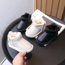 Winter Children Snow Boots Boys Girls Soft Warm Short Boots Fashion Versatile Thickened Plush Little Kids Cotton Shoes Hook Loop