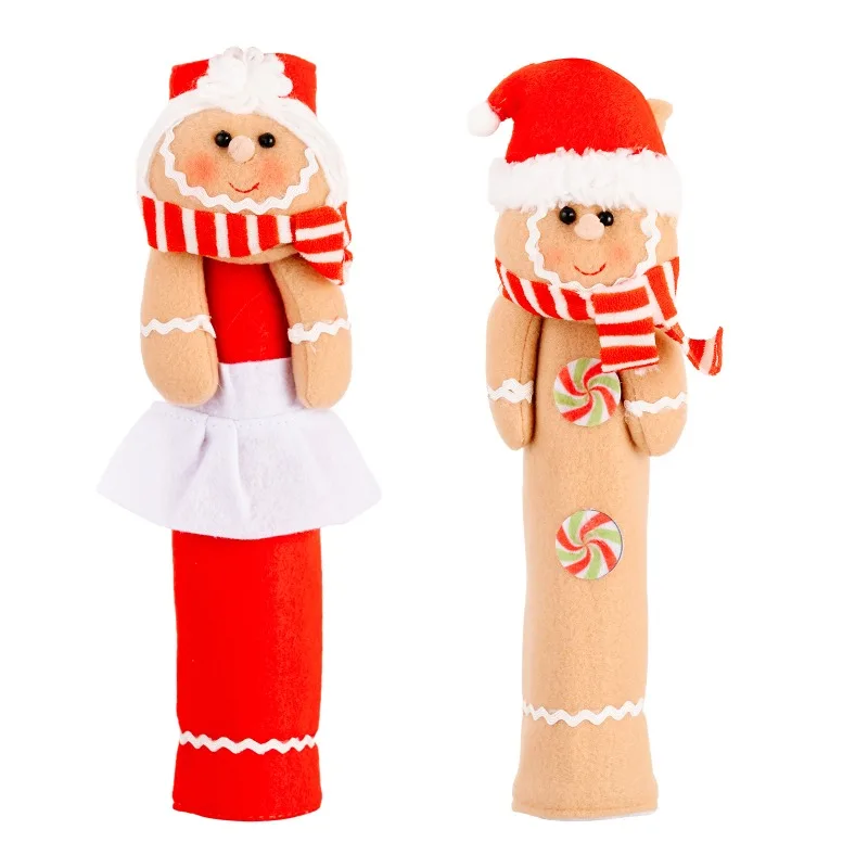 Christmas Decorations Door Handle Protective Cover Cartoon Refrigerator Handle Gloves Gingerbread Man Shape New Trend