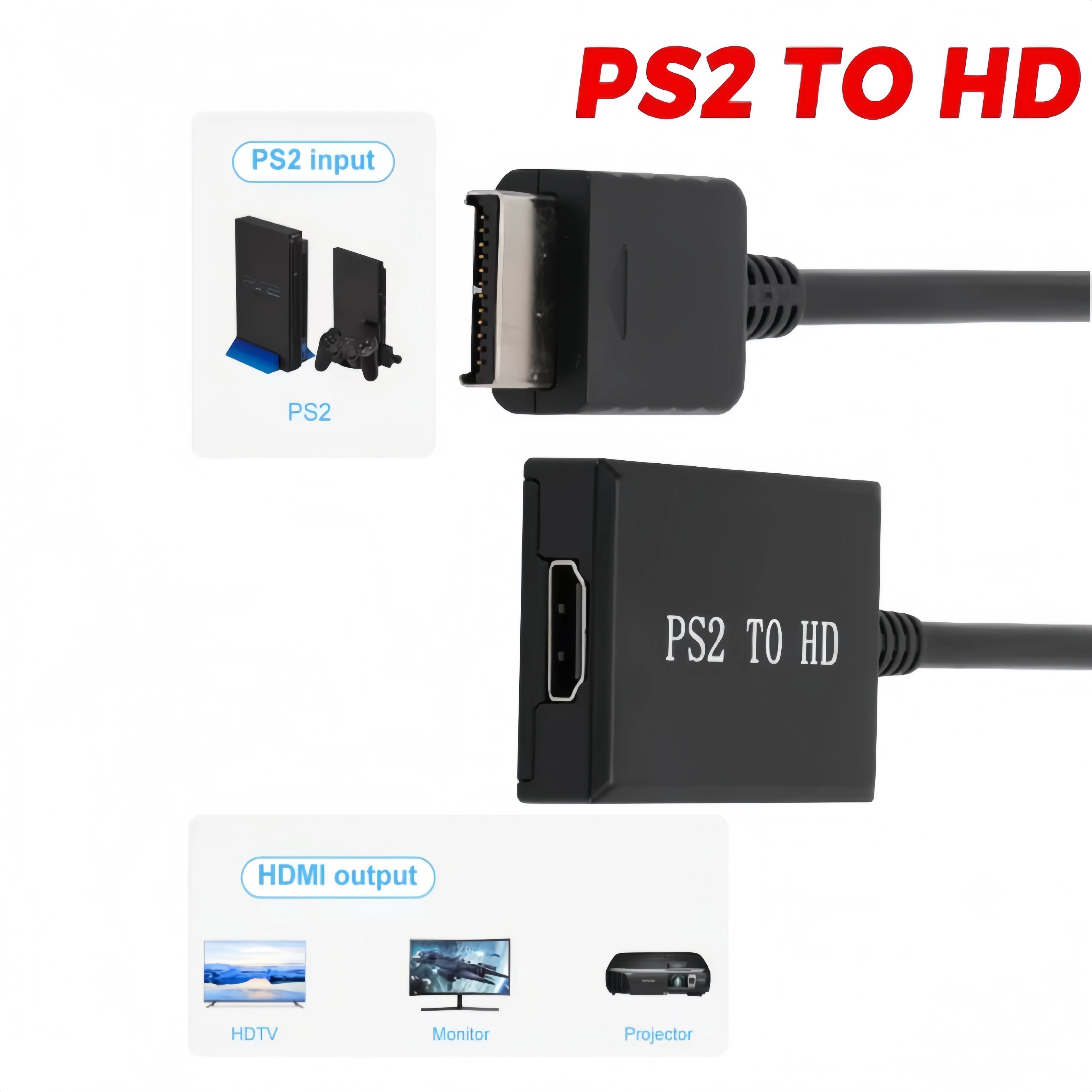 PS2 to HDMI Adapter Audio Video Converter with 3.5mm Audio Cable Compatible with PS1/2/  480i/480p/576i Display Modes view 3