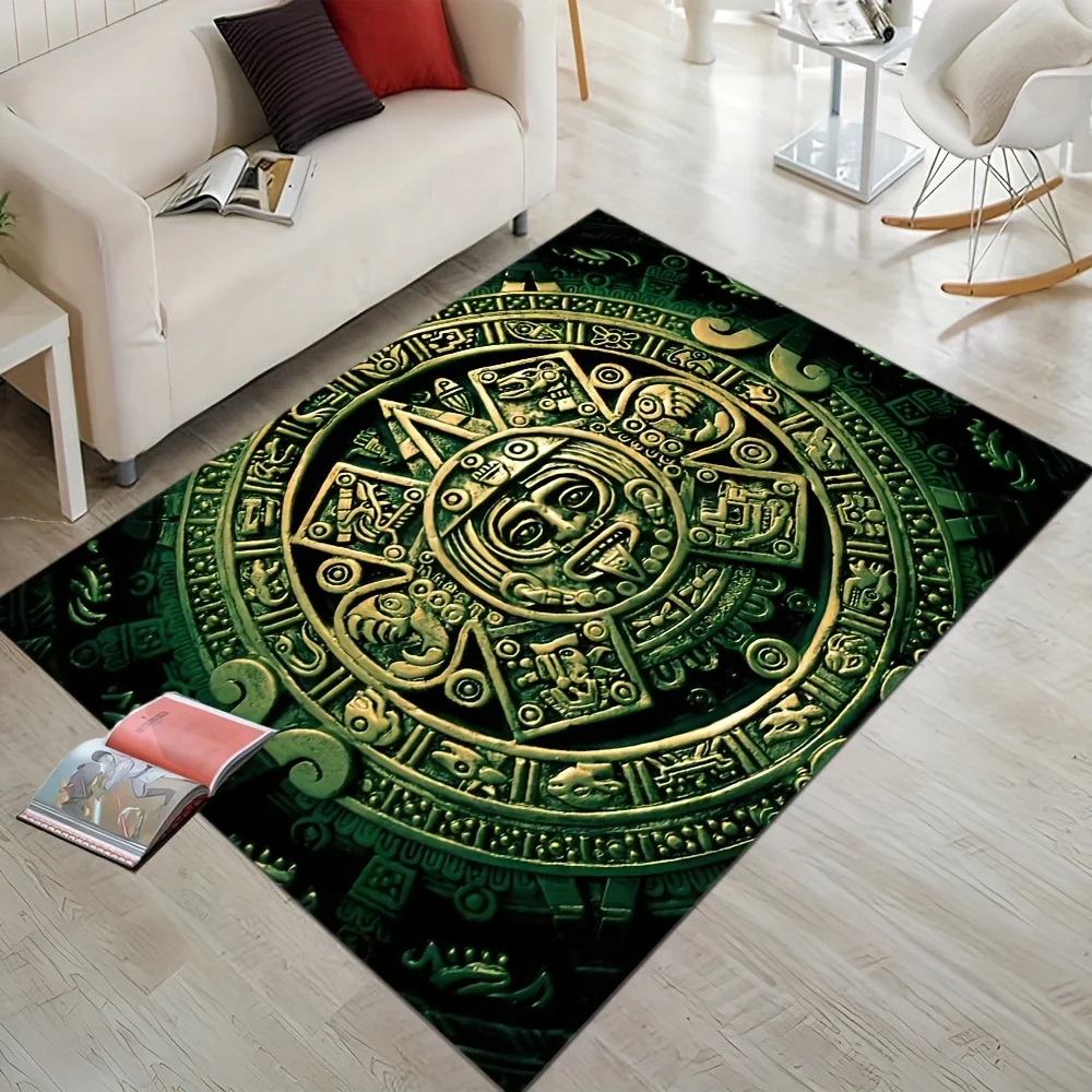 Mayan Aztec Calendar Area Rug, Non-slip Carpet, Living Room Bedroom Carpets Gothic Aesthetic Art Supplies Vintage Room Decor