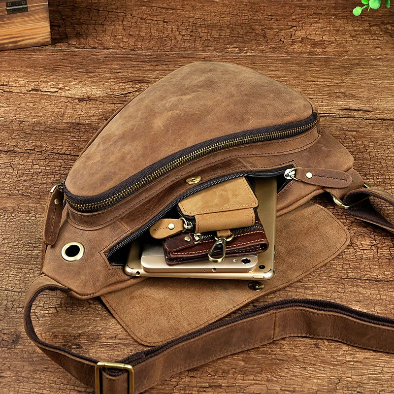 Sac à dos unique en cuir véritable pour homme, sac à dos de jour, sac à dos vintage, sac messager Cool initié, sacs de poitrine à bandoulière en cuir de vachette Elin Horse