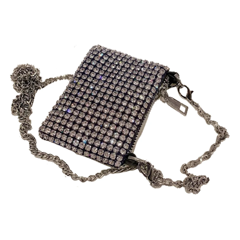 

Rhinestone Pillow Bag Breathable Mini Crossbody Handbags Scratch Resistant Metal Double Chain Fashion for Daily Leisure