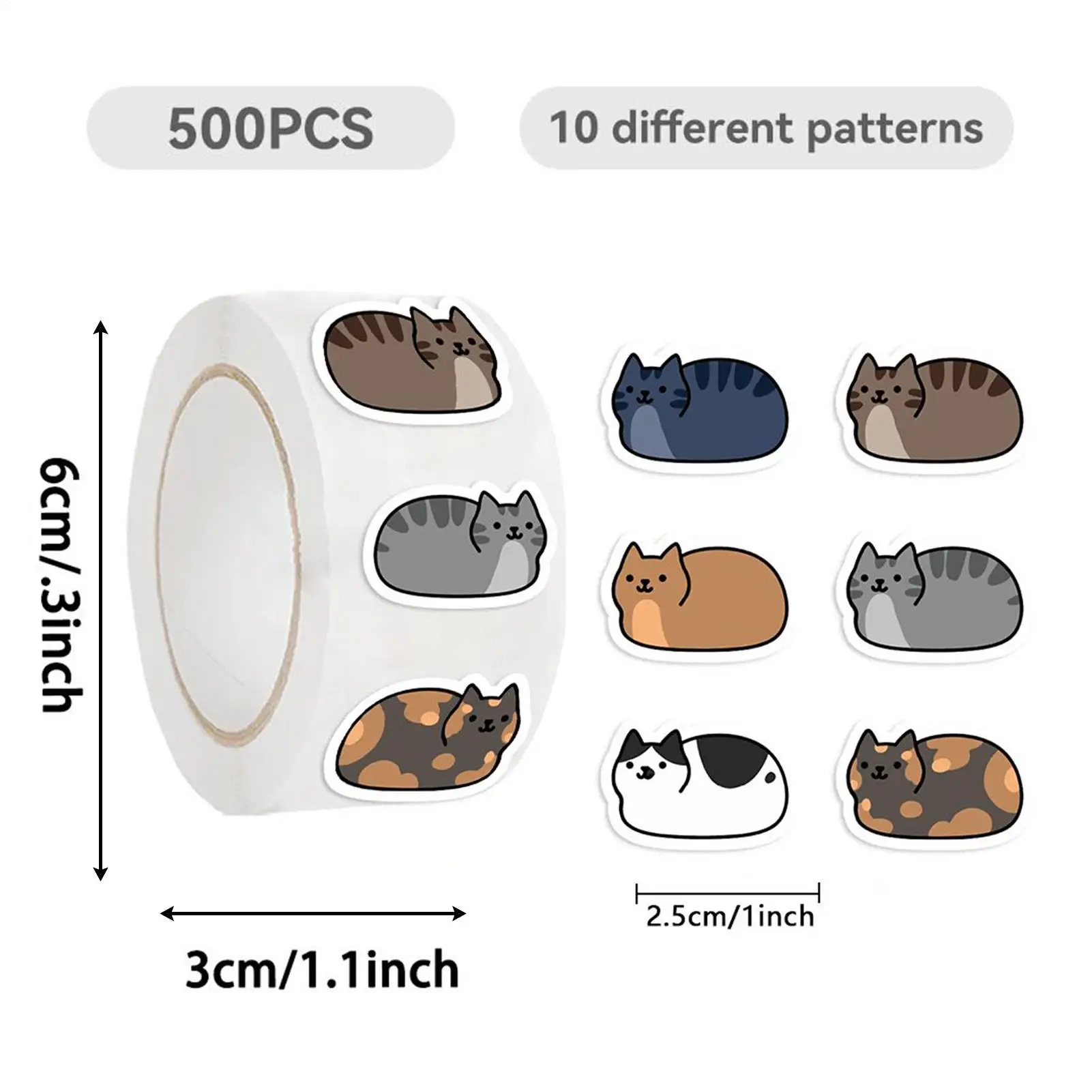 ملصقات قطة للأطفال 500 ورقة/لفة شارات لطيفة ديكور مغلف ختم الديكور للمدرسة مكتب سجل القصاصات دفتر