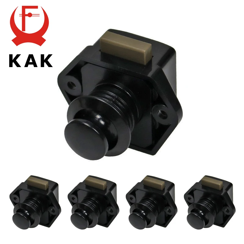 KAK 5pcs Camper Car Push Button Lock Black Kitchen Cabinet Knobs Keyless Drawer Lock Latch 20mm Cut Hole Furniture Lock Hardware