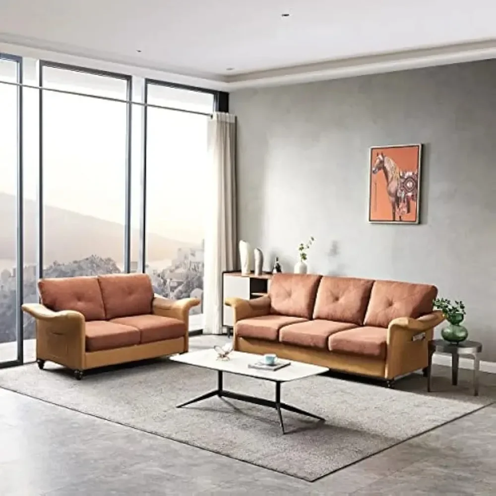 

Living Room Piece Sets, Modern Upholstered Couch Furniture, Including 3 Sofa and Loveseat, 5 Seater（2+3 Sectional）