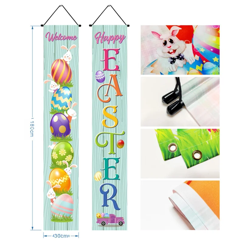 

4 Pair Easter Day Decoration Porch Sign Happy Easter Hanging Banners For Home Wall Decoration