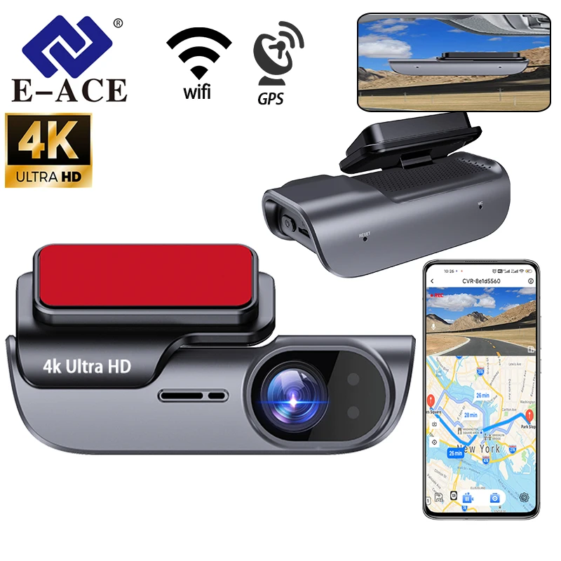 

Видеорегистратор E-ACE 4K Ultra HD с Wi-Fi, GPS, ночным видением и круглосуточным мониторингом парковки
