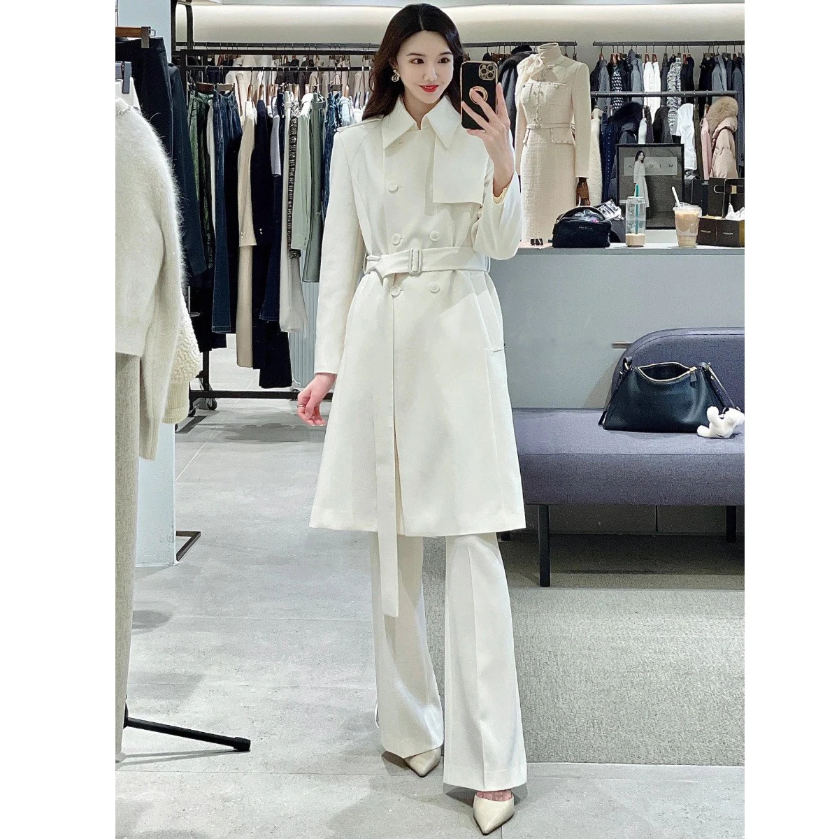 

Длинное женское двубортное пальто Ele с поясом, средней длины с отложным воротником, весенняя верхняя одежда Faion, два цвета