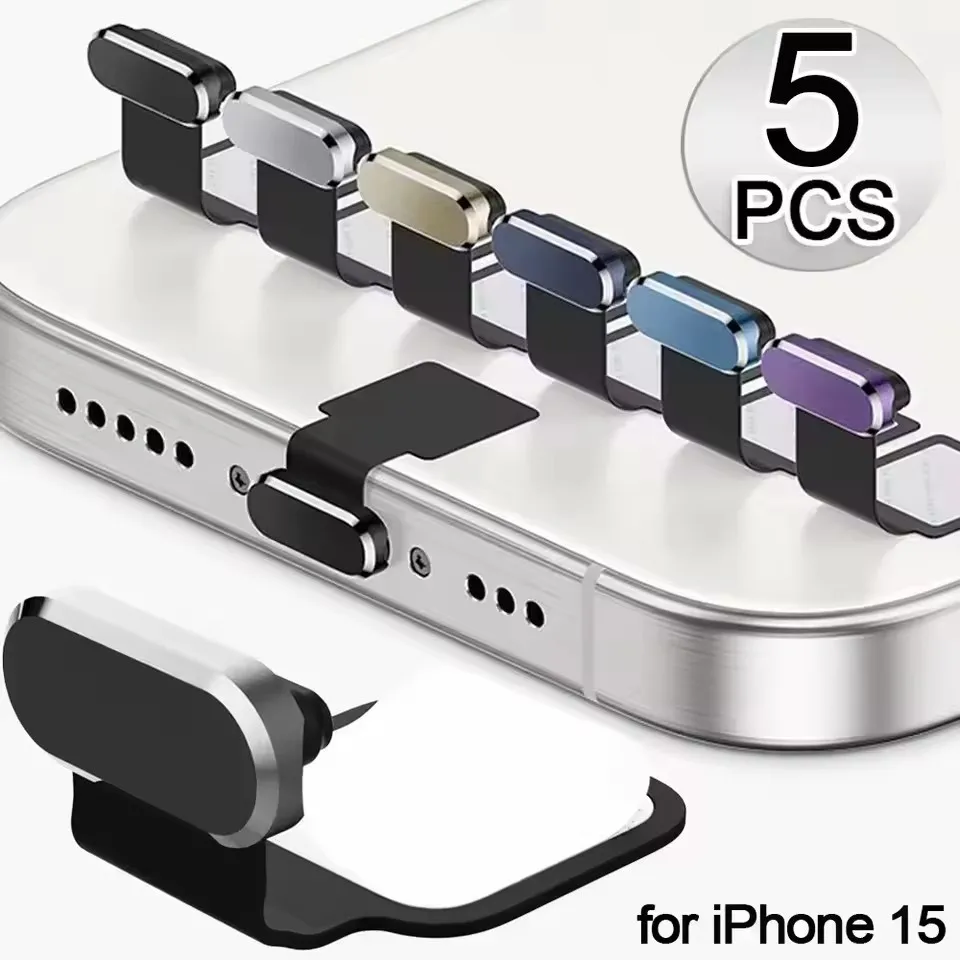 Self Adhesive Metal Type C Dust Plugs Cellphone Anti-dust Protectors for Apple IPhone 16 Pro Max/15 Plus/15 Pro Samsung Dustplug