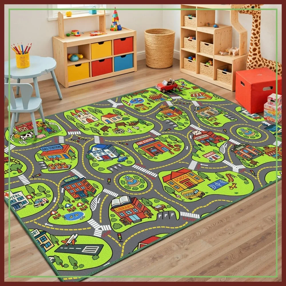 

Non Slip Kids Car Rug, 100x60 Inch Road Playmat for Toy Cars, Educational City Map Carpet for Boys Girls Playroom Bedroom