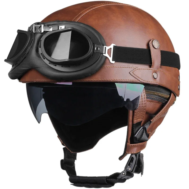 

Motorcycle Helmet Retro Motorcycle Helmet With Built-in Lenses Motorcycle Helmet Casque Moto Detachable Washable Lining