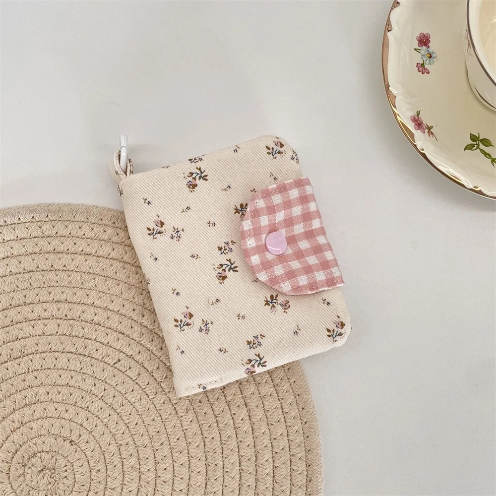 

Sweet With Key Ring Fabric Floral Card Bag Portable Cute Bow Card Holder Korean Style Fashion Small Storage Bag Girls Women