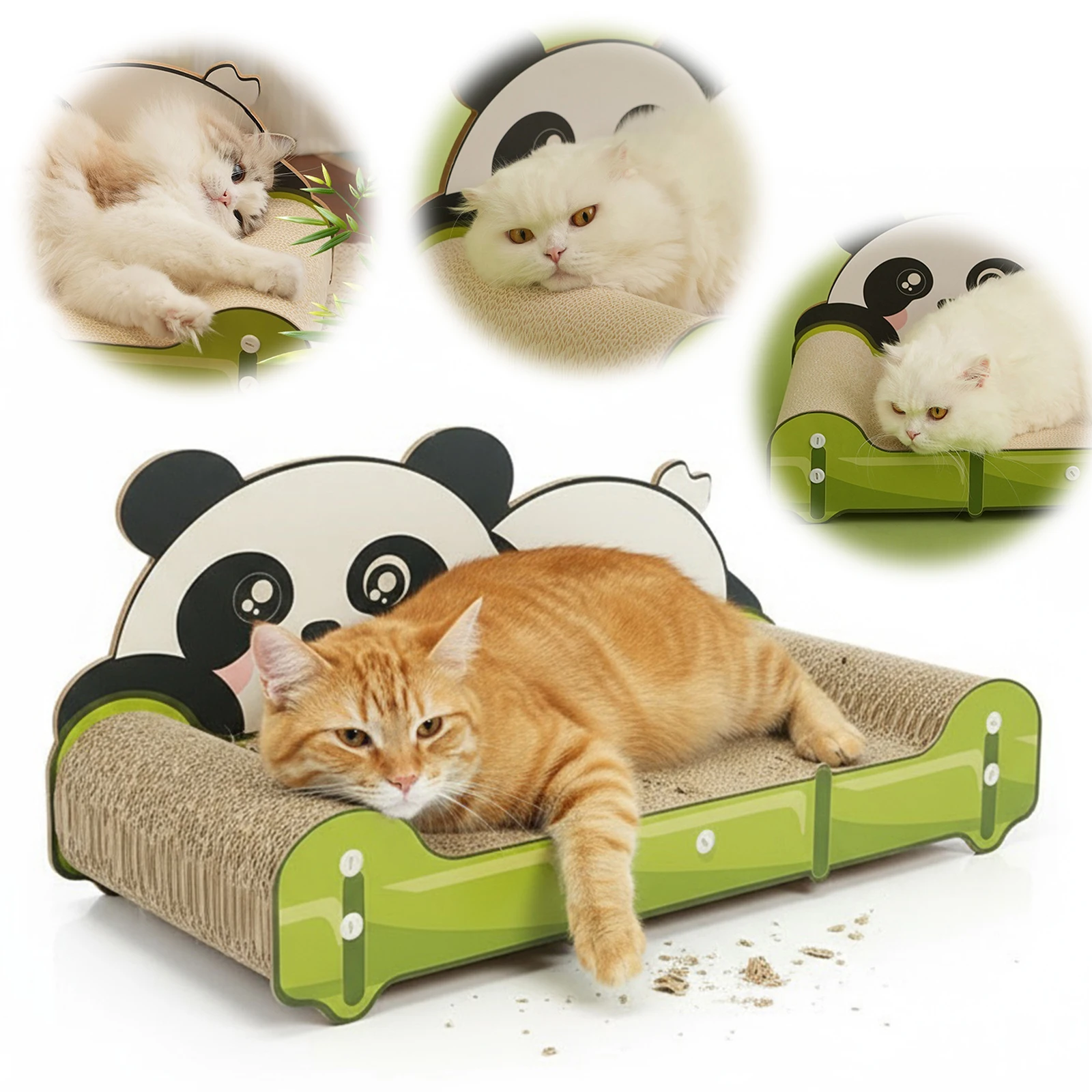 

Panda Cartoon Cat Couch Scratcher Cardboard Cat Bed & Pillow Armrest Stylish Cat Sofa Scartching Pads Kitten Furniture Protector