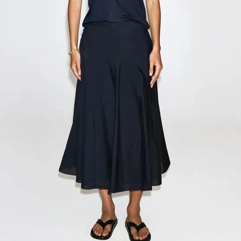 Maxdutti Autumn Fashion Southern France Elegant Minimalist Casual Lyocell Blended Midi Skirt Women's Skirt Woman Clothing Faldas