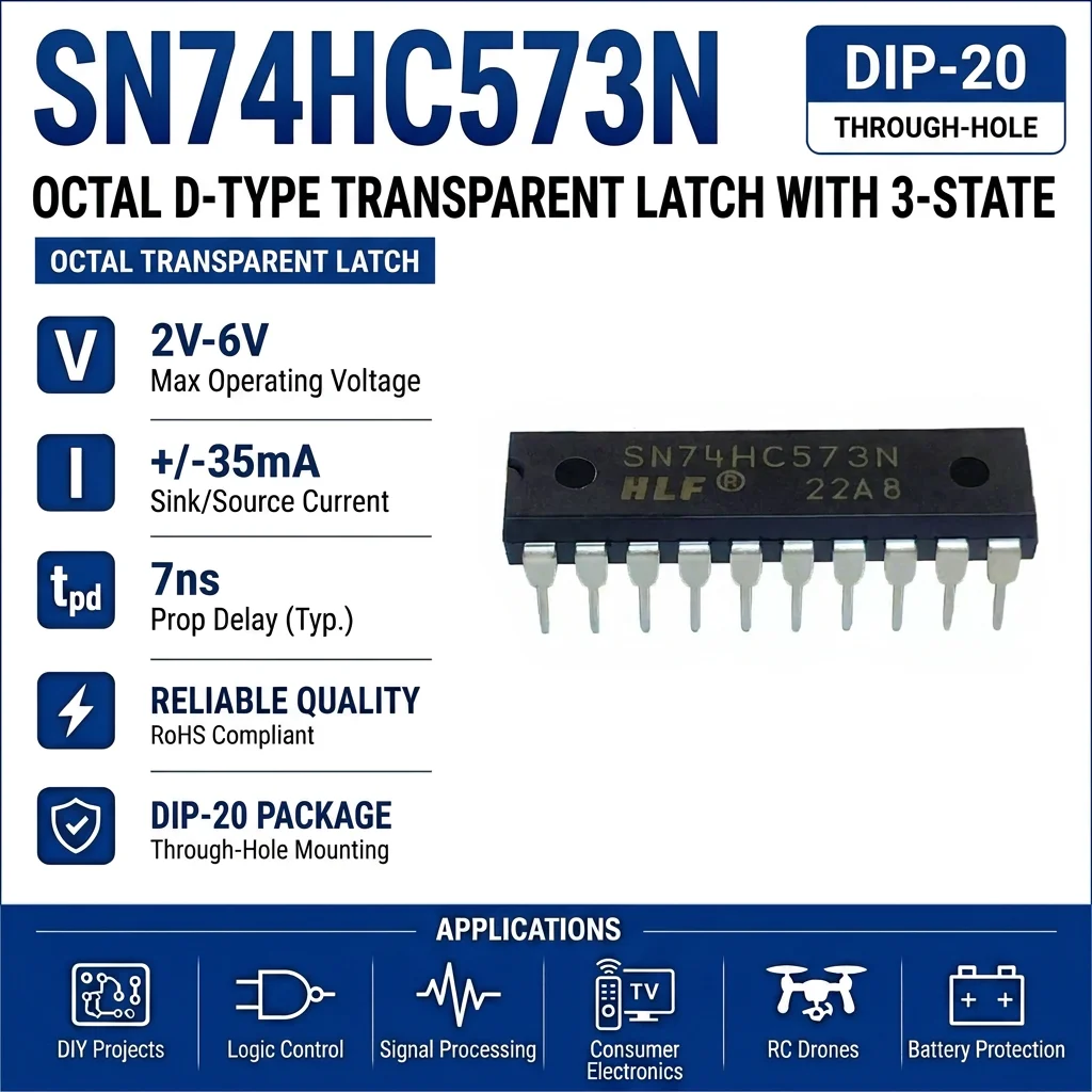 (20 pcs) SN74HC573N DIP-20 / SN74HC573DR SOP-20 SN74HC573 Octal Transparent D-Type Latch with 3-State Outputs