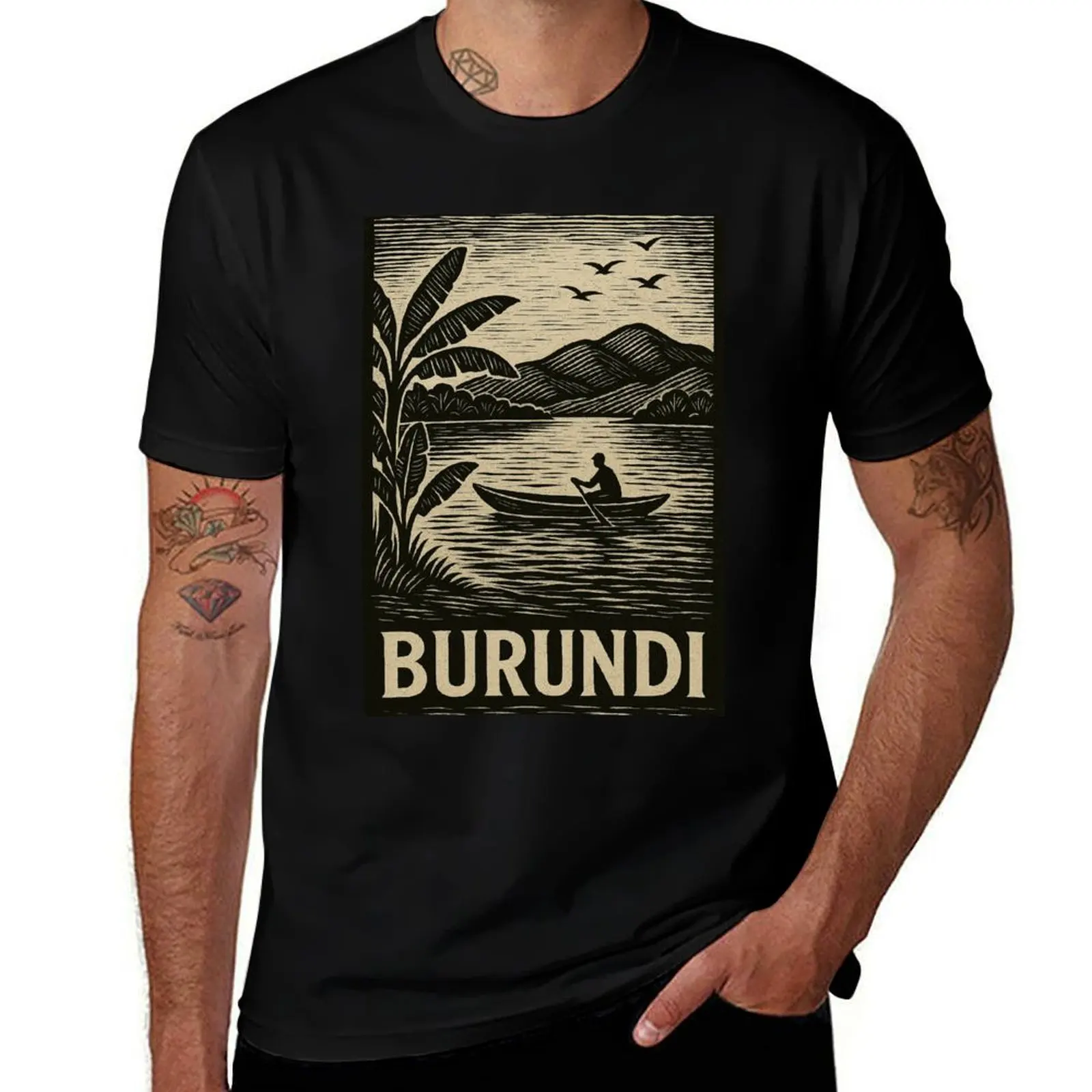 

Burundi Linocut Style T-Shirt shirts graphic tees oversizeds anime figures Man t-shirt anime shirts men