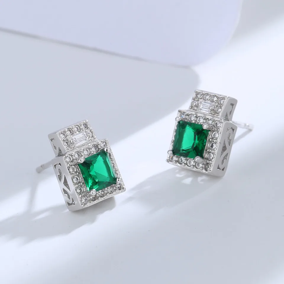 

Buyee 925 Sterling Silver Female Wedding Earring Green Crystal Earring for Women Fashion Gorgeous Fine Jewelry Earring Gift