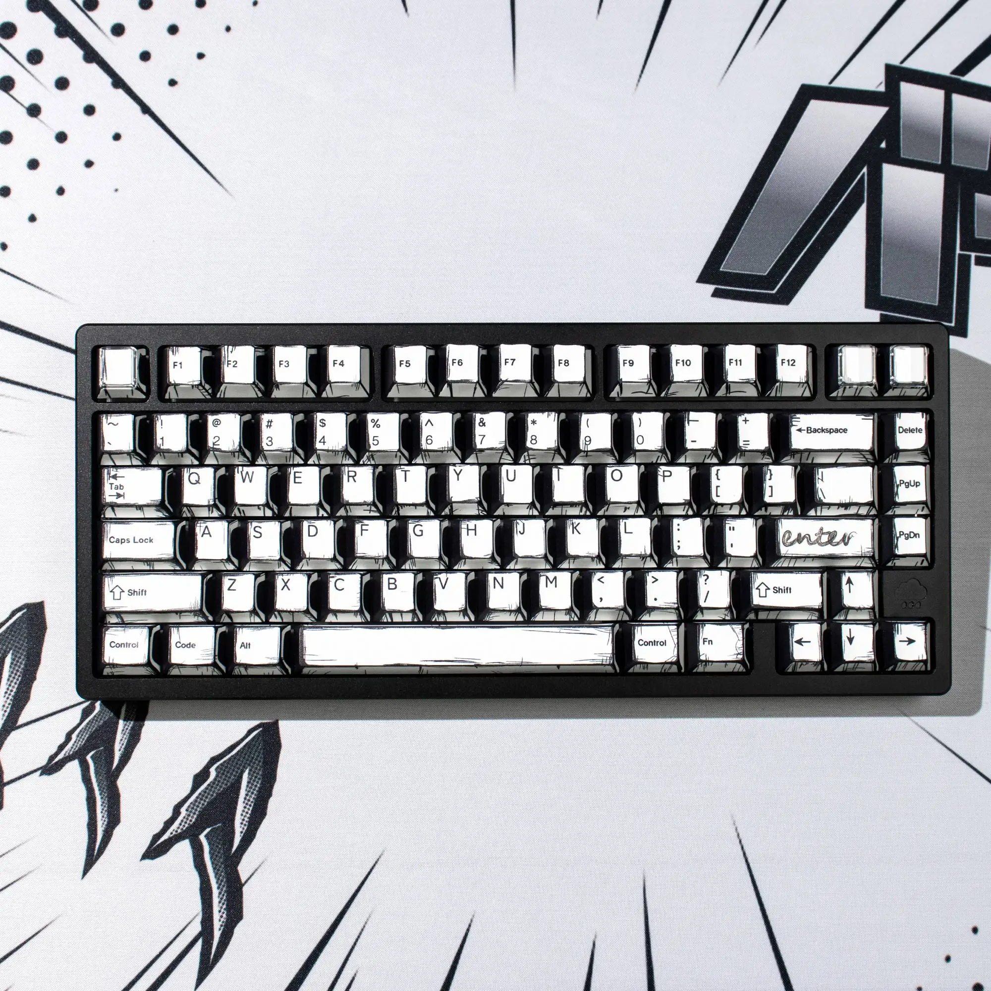 Black White Comic Keycaps PBT Cherry Profile Dye sublimation Complete Set Keycaps For Cherry MX Switches Mechanical Keyboard