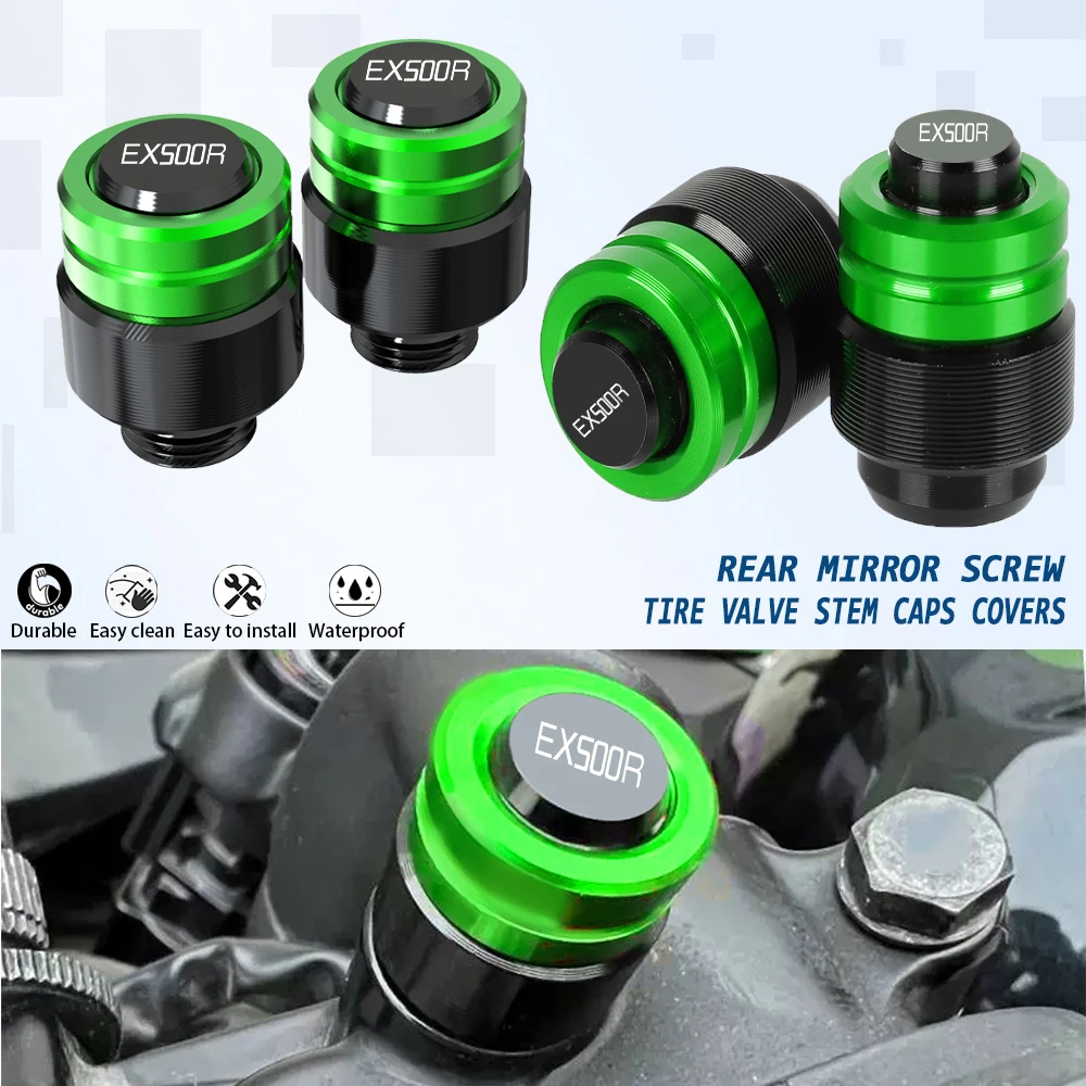 For KAWASAKI EX500R EX-500R 1992-2023 2022 2021 2020 2019 2018 2017 2016 EX 500 R Tire Valve Stem Caps Covers Rear Mirror Screw