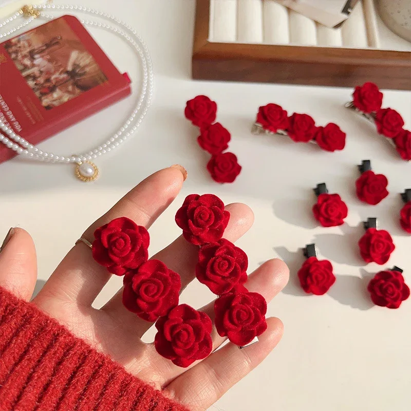 Red Velvet Rose Hair Clips Women Girls Small Cute Flower Hairpins Girls Elegant Hair Clip Pin Barrettes Wedding Hair Accessories