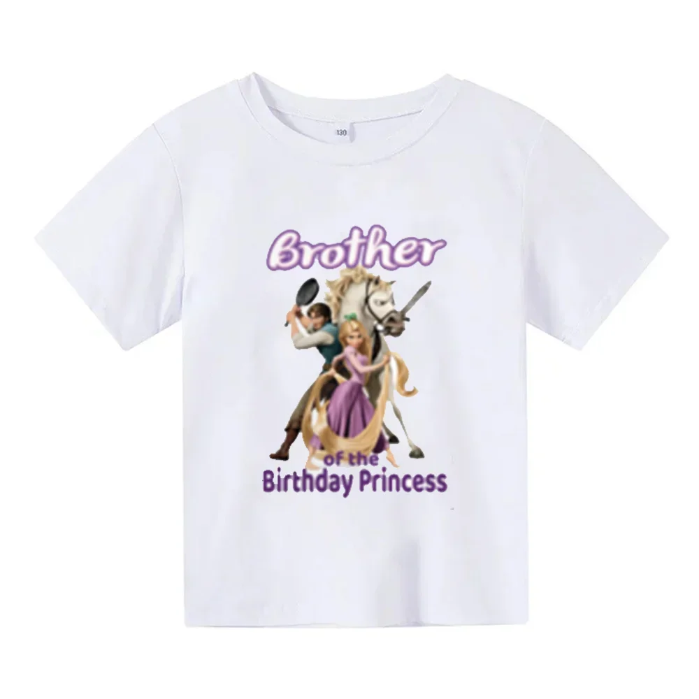 Tangled anime Rapunzel cotton printed top, birthday gift for boys and girls, summer party clothing, parent-child T-shirt