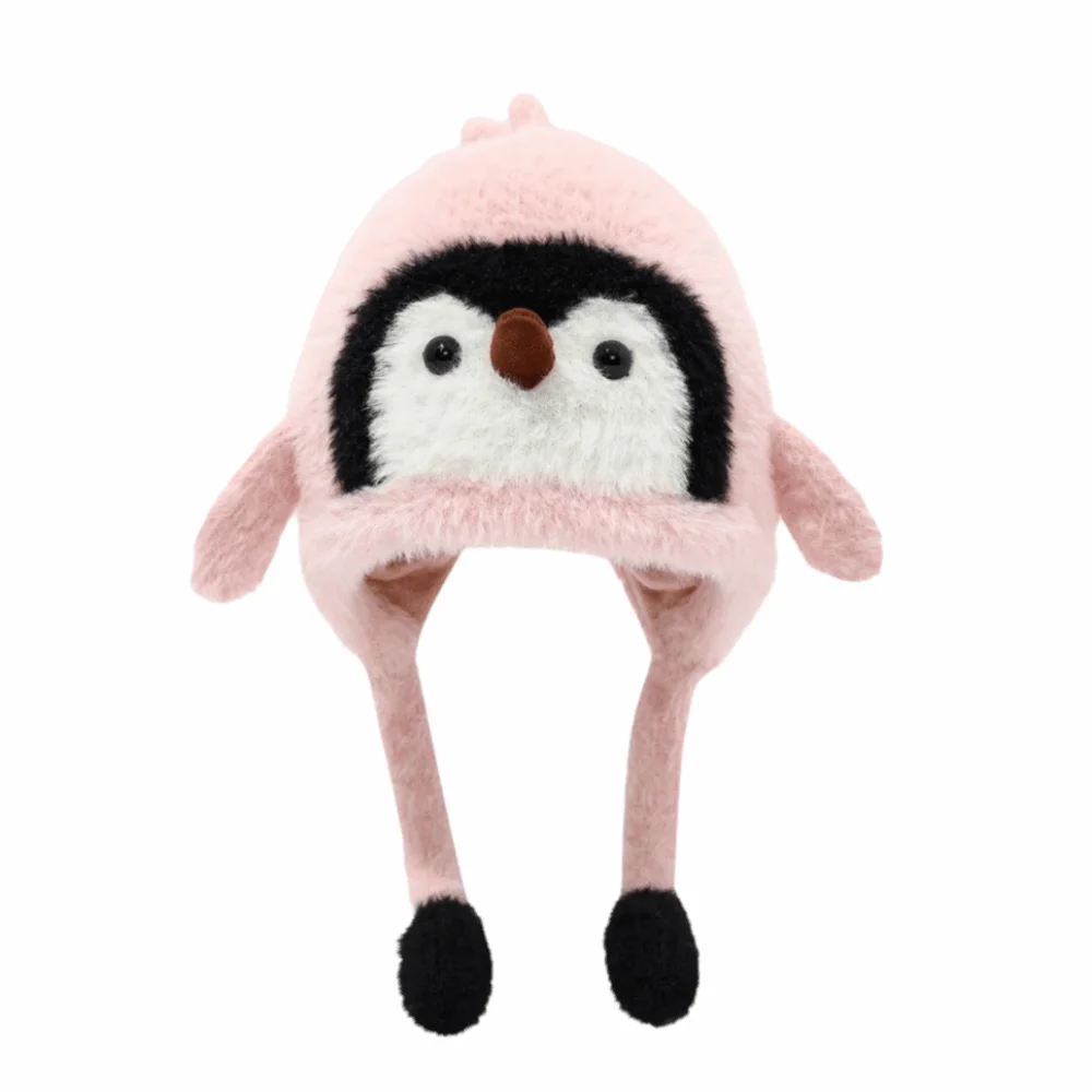 

Cute Children's Warm Hat Breathable Thickened Warmth Cartoon Penguin Balaclava Hat Windproof Pom Pom Ends Ear Protection Cap