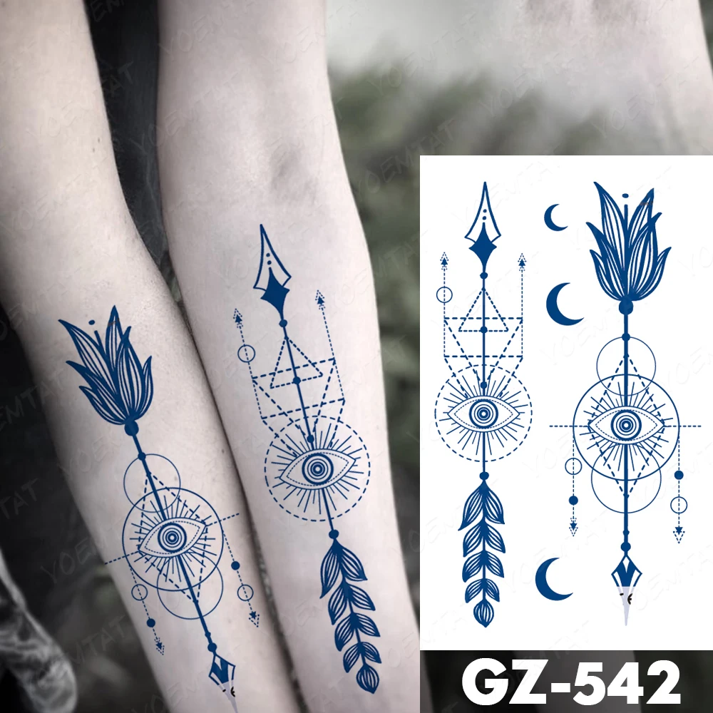 Waterproof Temporary Tattoo Sticker Flower English Arm Juice Lasting Ink Semi-Permanent Body Art Genipin Herbal Fake Tattoos