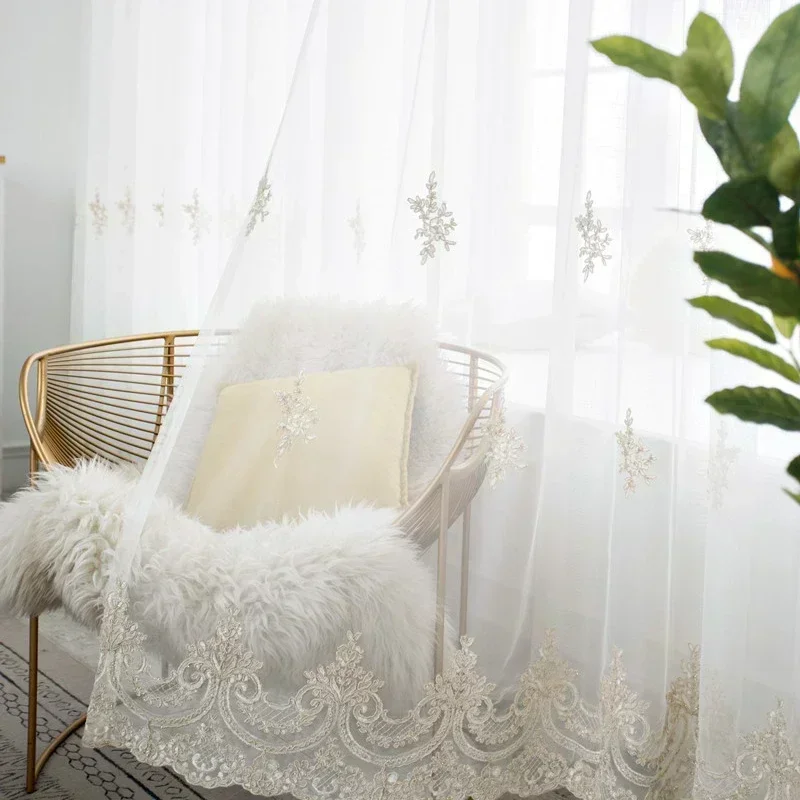 Balcony Bay Window French Princess Lace Star Gauze Curtain Curtain Modern White Embroidered Window Screen Living Room Bedroom