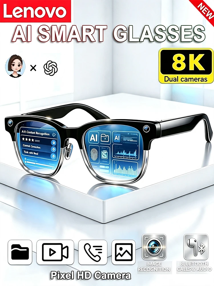 Inteligentne okulary Lenovo 8K HD AI z funkcją tłumaczenia AI, połączeń bez użycia rąk, rejestracją rozmów AI, odtwarzaniem muzyki – inteligentne okulary przeciwsłoneczne dla mężczyzn. — zdjęcie produktu 7