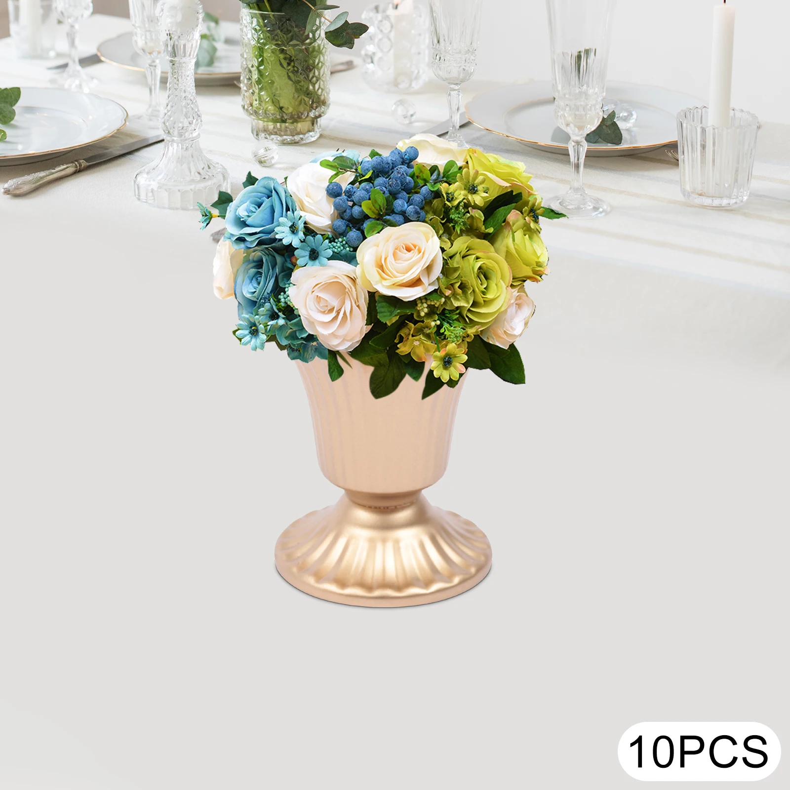 10 個ゴールド 8.8 センチメートルトランペット結婚式フラワースタンド宴会テーブルトップ装飾花ベース小さな花瓶