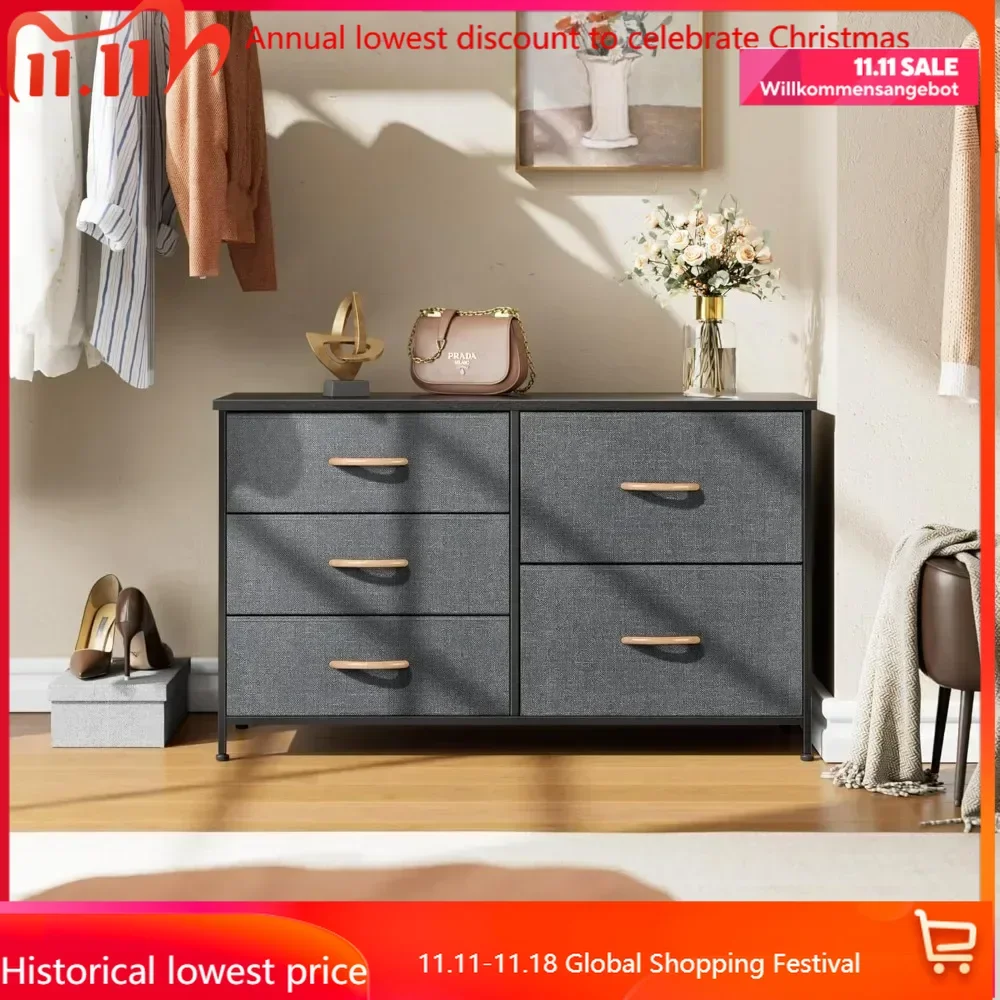 

Dresser for Bedroom with 5 Drawers, Storage Drawer Organizer,Wide Chest of Drawers for Closet,Clothes,Kids, Nursery,vanity table