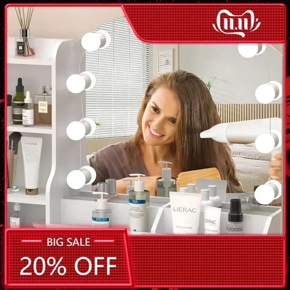 

Горячая распродажа: Туалетный столик с подсветкой и 4 ящиками, белый, с большим количеством мест для хранения, 3 цвета подсветки, большой размер.