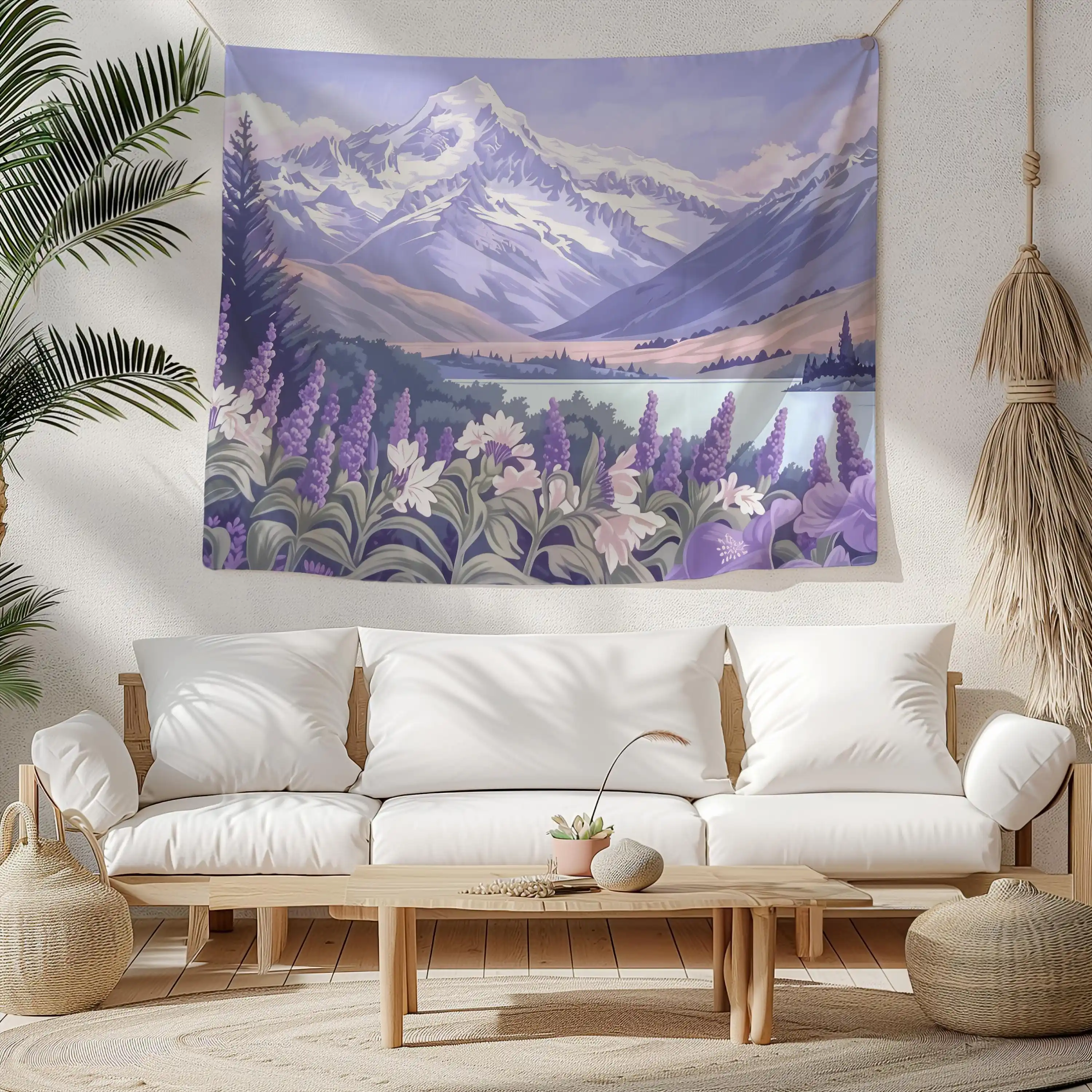 VIKAMA Healing Series Purple Tune Snow Mountain Flower Sea Tapestry Fresh Ins Style Living Room Decoration Room Decoration