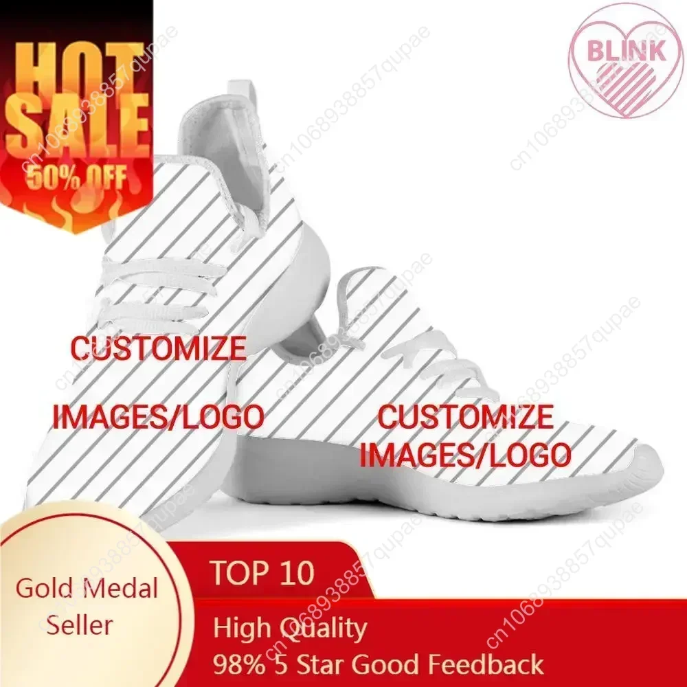 Custom Shoes Custom Pictures Children Mesh Knit White Sole Sneakers Casual Lace Up Flats Boys Fashion Light Shoes Dropship DIY