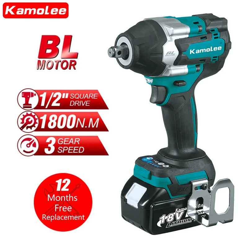 

Kamolee Tool DTW700 1800N.m 1/2 Inch High Torque Electric Impact Wrench Compatible With Makita Battery