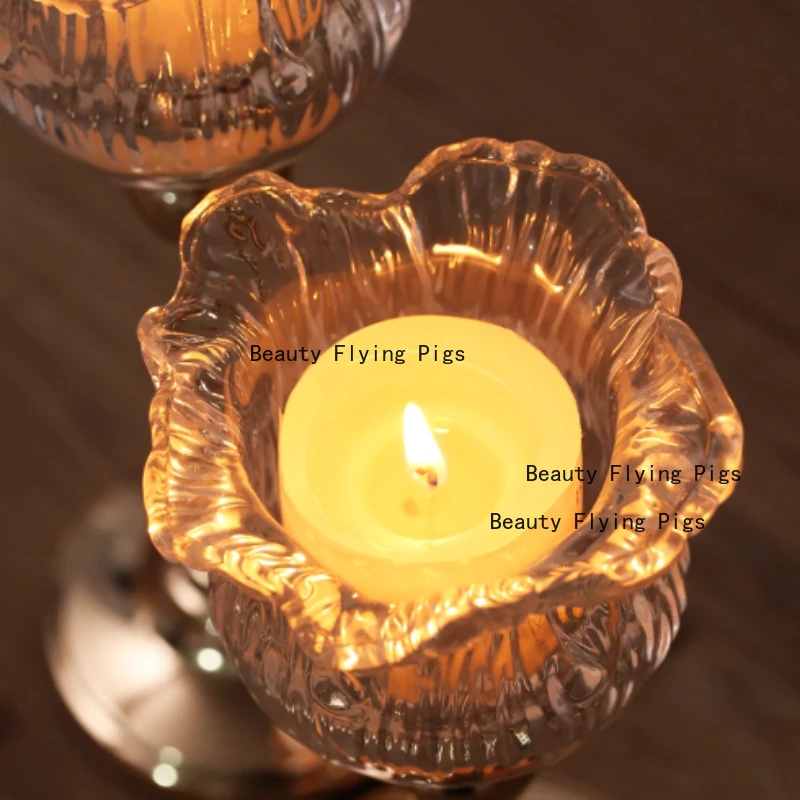 1pc Glass Candlestick Household Prayer Candle Holder Candlelight Dinner Candle Holder No Candles Included Home Decoration
