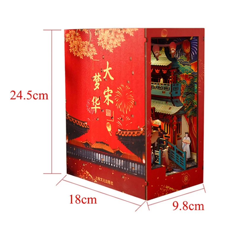 DIY Wooden Book Nook Shelf Insert Kit Miniature Building Kits Song Dynasty Bookshelf Bookends for Adults Birthday Gifts