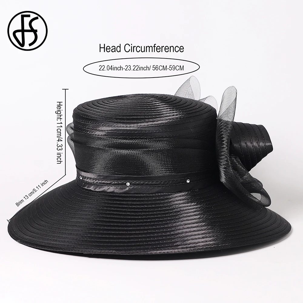 FS Luxury Wedding Bridal Party Hats For Women With Bow Bowler Hat Elegant Fashion Wide Brim Flat Top Sun Visor Cap Female 2024