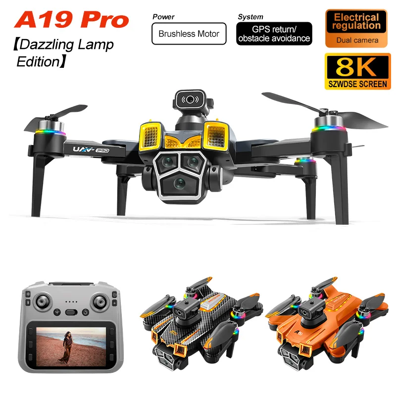 

2025 НОВЫЙ A19 PRO GPS Дрон 8K Профессиональная камера Воздушная FPV Бесщеточный препятствие с большим экраном Пульт дистанционного управления Складной дрон