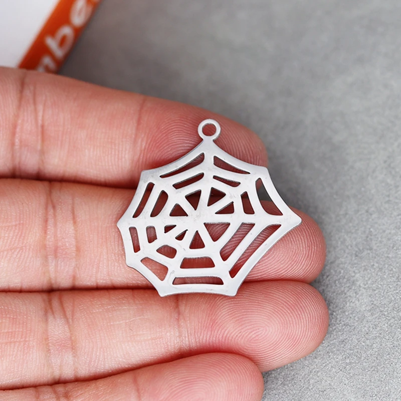 3pcs Stainless Steel Spider Web Pendant DIY Craft Funny Halloween Earrings Necklace Charms for Jewelry Making Hollow Accessories