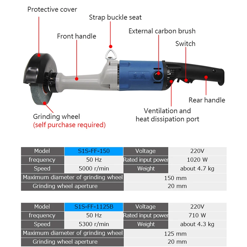 220V Straight Angle Grinder Industrial Metal Polishing Grinding Machine Handheld Electric Straight Grinder Metal Grinder