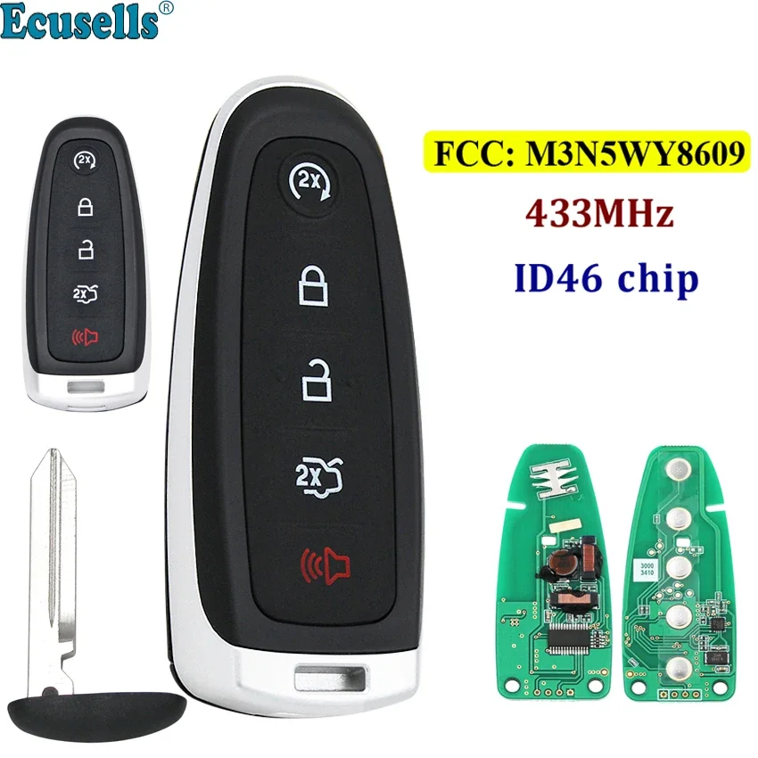 

5 Button Smart Remote Smart Prox Key Fob 433MHz ID46 Chip for Ford Explorer Edge Expedition Flex C-max Taurus FCC: M3N5WY8609