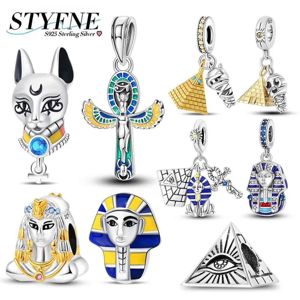 

Exquisite 925 Sterling Silver Egyptian Pyramid Mummy Pharaoh Charms Beads Pendant Fit Original Bracelets DIY Jewelry Fine Gift